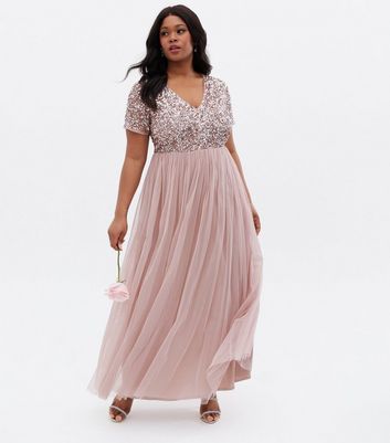 Maya Curves Pink Sequin Maxi Dress ...